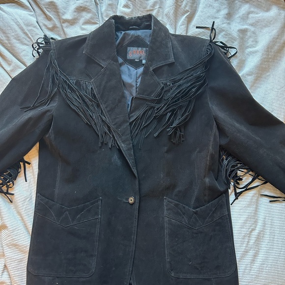 RARE Vintage Fringed suede black leather jacket - Picture 1 of 5